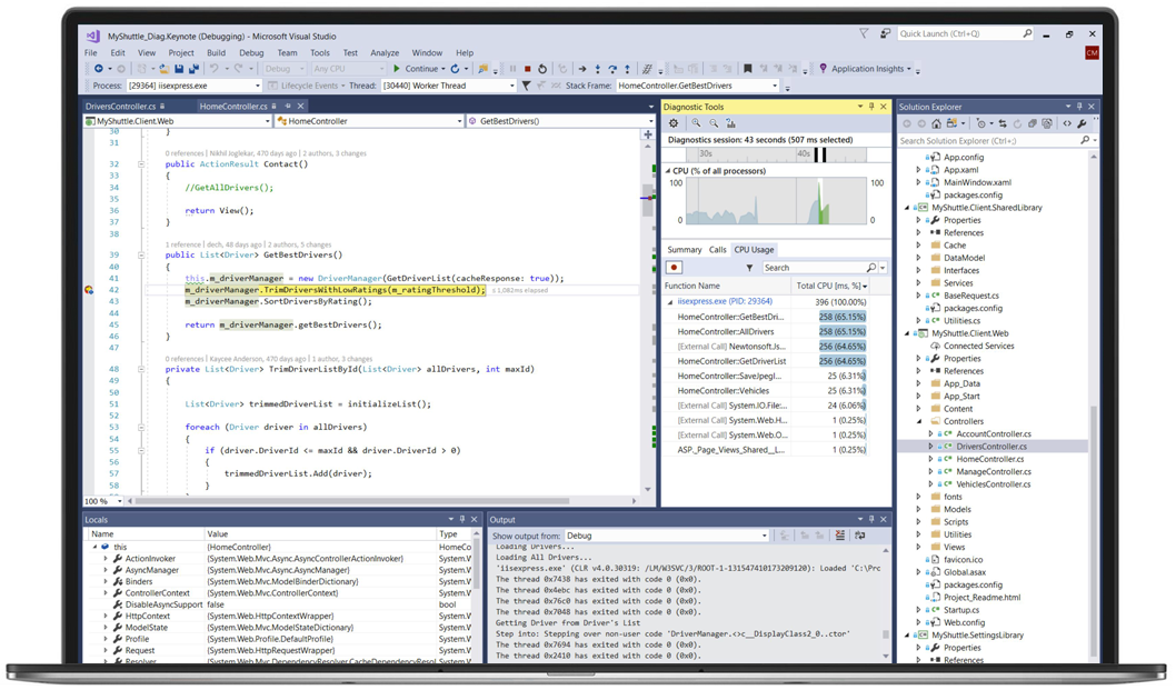 Screenshot of debugging tools