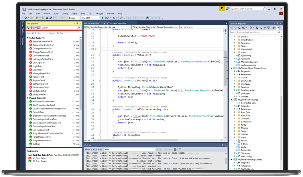 Screenshot of tests in Visual Studio IDE